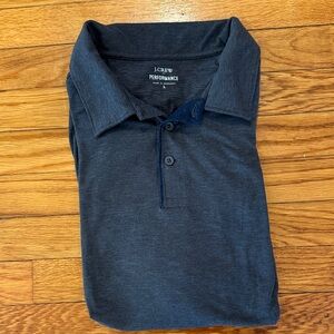 J. Crew Men's Dark Gray with Blue Trim Polo Shirt - Large